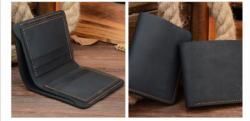 Retro short wallet for men – premium cowhide everyday carry USA Europe