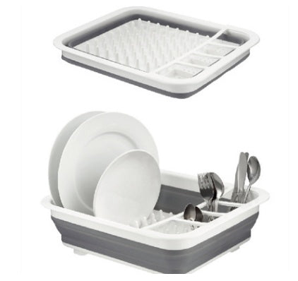 Folding kitchen dish drying rack – separate silverware utensil compartment