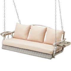 Outdoor porch swing with cushions – 3-person PE rattan 900LB front view