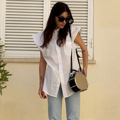 Slim Fit Sleeveless Shirt With Wide Padded Shoulder Pockets