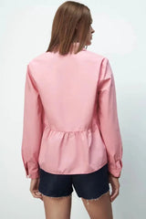 Lapel Collar Long-sleeved Layered Embellished Poplin Shirt