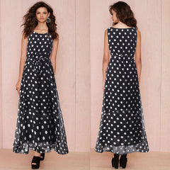 Black And White Polka Dot Chiffon Big Swing Suspender Dress