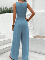 Blue V-Neck Twist Strap Jumpsuit For Women