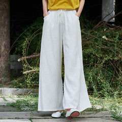 Cotton And Linen National Style Light Retro Wide-leg Pants For Women
