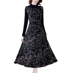 Dress Half High Neck Middle Length Skirt Slim A-line