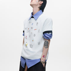 Men's Versatile Cartoon Printed Short Sleeved Shirt