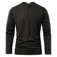 Men's Solid Color Casual Cotton Long-sleeved Top