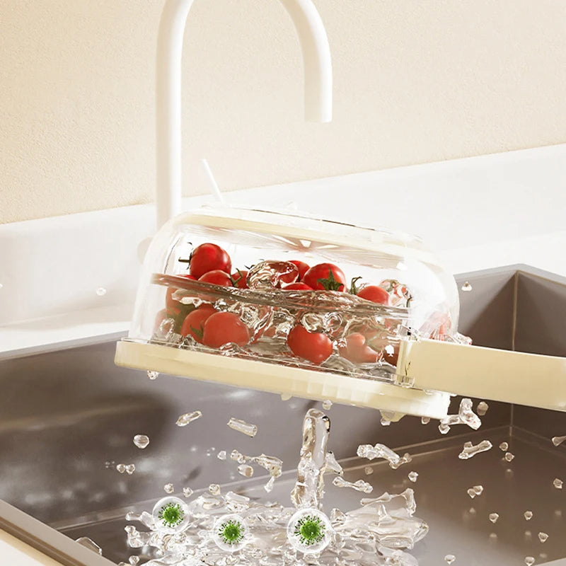 Fruit drain basket with lid – bottom drain pan water prevention