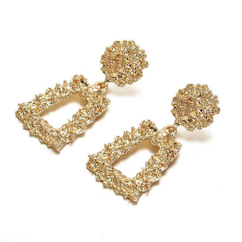 Metal earrings embossed floral earrings