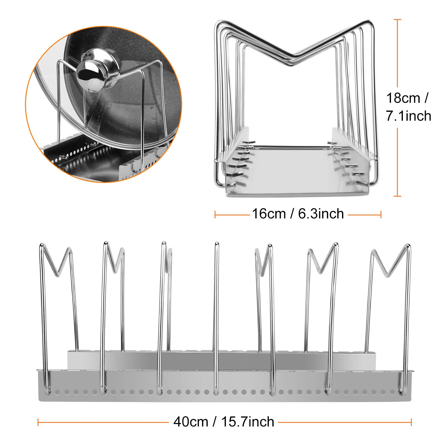 Stainless steel kitchen storage rack – pot pan lid holder organization