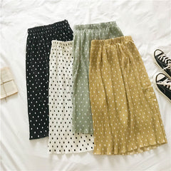 Mid-length Polka-dot Skirt All-match Slimming Mid-length Lace-up Pleated