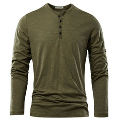 Men's Solid Color Casual Cotton Long-sleeved Top
