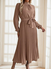 Women's Bow-Tied A-Line Pleated Dress