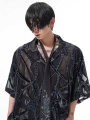 Lightweight Translucent Snake Pattern Short-sleeved Shirt For Men