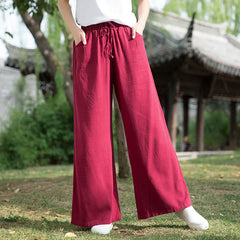 Cotton And Linen National Style Light Retro Wide-leg Pants For Women