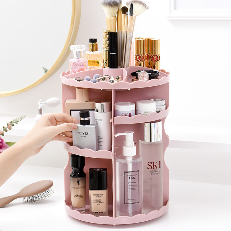 360 rotating cosmetics storage box – black white pink color options detail