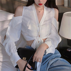 Hollow strapless white sunscreen shirt women