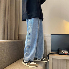 Personalized Side Breasted Pants Straight Leg Jeans Women