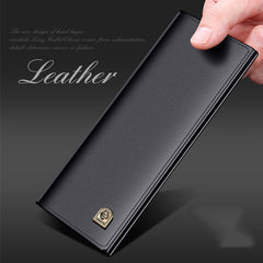 Long leather wallet for men – black first-layer cowhide bifold front view