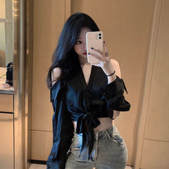 Hollow strapless white sunscreen shirt women