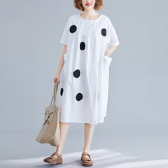Summer New Large Size Women's Clothing Korean Style Polka Dot Print Loose Slimming Midi Dress