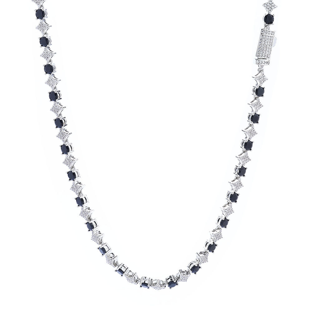 European And American New 6mm Cross Star Zircon Tennis Chain Hip Hop Rhombus Men's Necklace