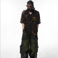 Lightweight Translucent Snake Pattern Short-sleeved Shirt For Men
