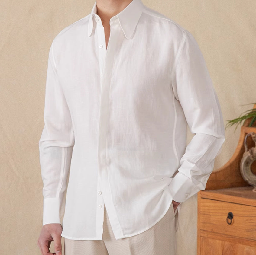 Skin-friendly Draping Lyocell Long Linen Sleeves Shirt