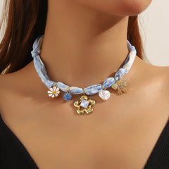 Summer Scarf Necklace Multi-pendant Pearl All-match Light Luxury Silk Scarf Necklace