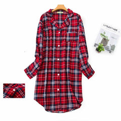 Woven Flannel Cotton Nightdress Lapel Cardigan