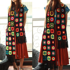 Handmade Vintage Mori Style Japanese Style Wool Flowers Scarf Shawl