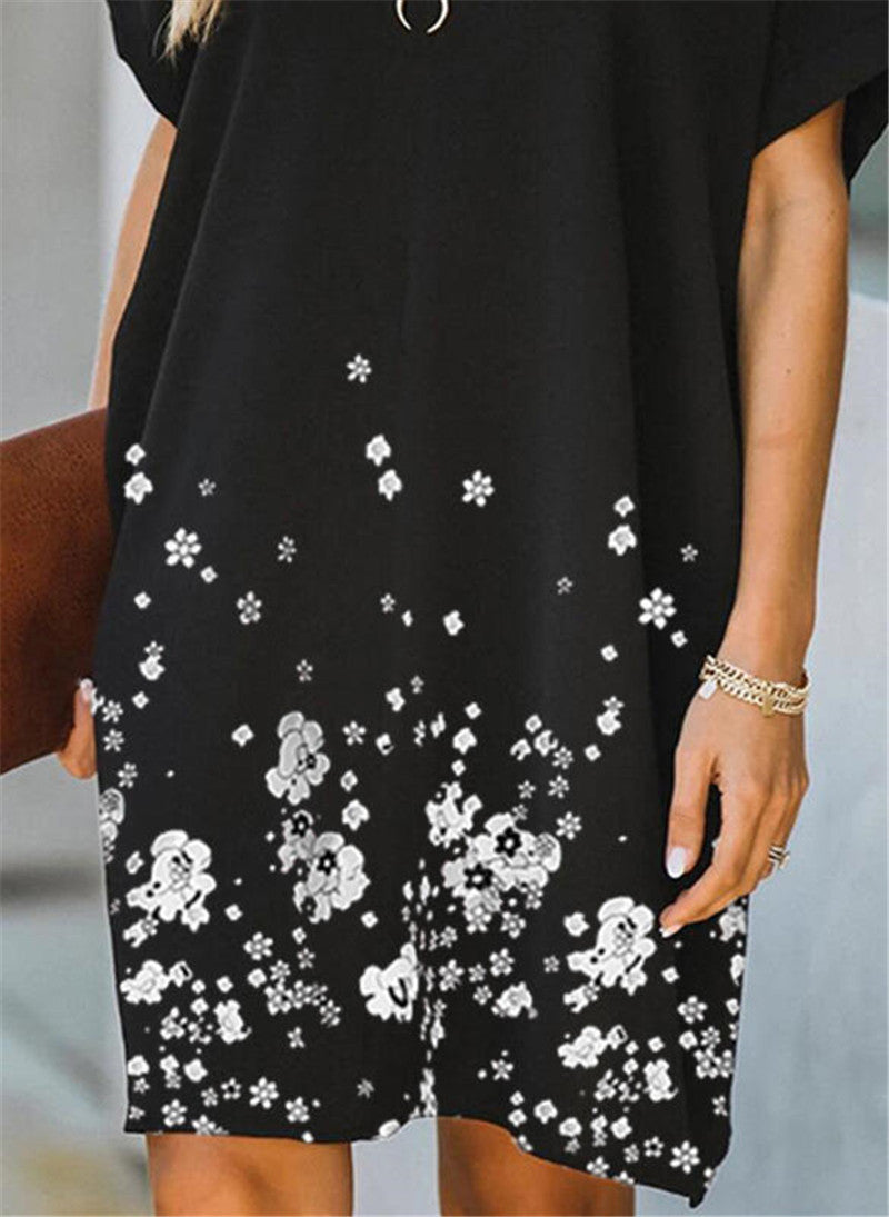 Floral Short Sleeve Transfer Knee Length Casual Dress