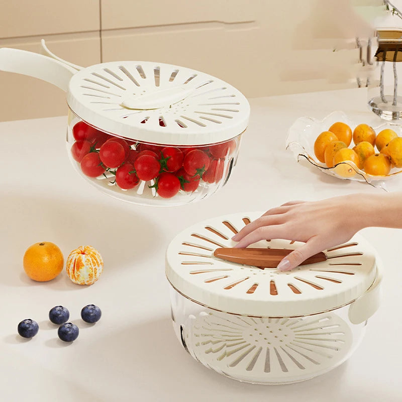 Fruit drain basket with lid – hollow net knob lid close-up
