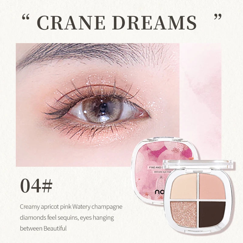 4-Color Eyeshadow Palette With Matte And Pearlescent Effects, Waterproof And Long-Lasting, Blends Naturally