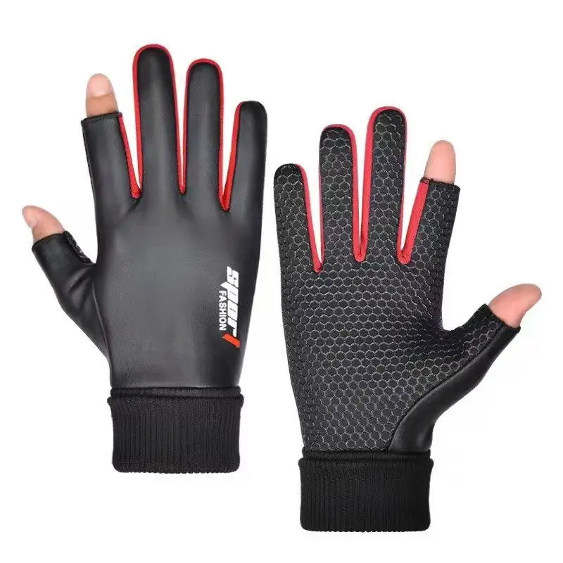 Men's Gloves Autumn Cycling Winter Two-Finger Velvet Warm Non-Slip Male Waterproof Sports Touchscreen Hiking Fishing Gloves