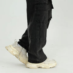 Black Vintage Jeans For Men Washed Loose Wide Leg Pants Straight Cargo Pants Baggy Jeans Male Denim Jeans Streetwear Trousers