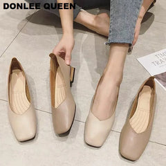 New Spring Flats Shoes Women Wooden Low Heel Ballet Square Toe Shallow Brand Shoe Slip On Loafer Soft Ballerina zapatos de mujer