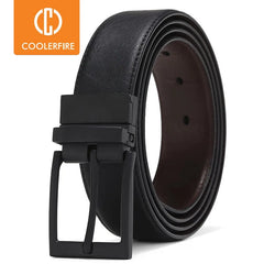 Mens Genuine Leather Belt Reversible Business Buckle