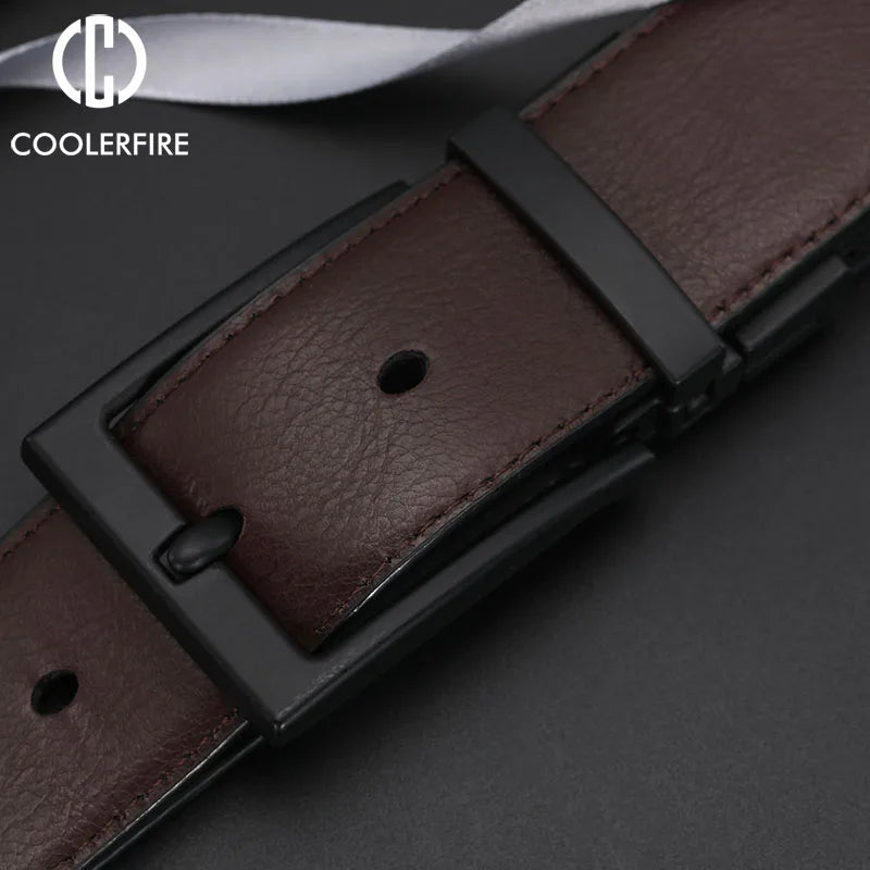 Mens Genuine Leather Belt Reversible Business Buckle