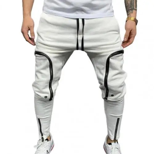 Cargo Pants Men Fashion Solid Color Drawstring Casual Multi Zippers Pockets Trousers Hip Hop Style Men Harem Pants Streetwear