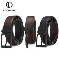 Mens Genuine Leather Belt Reversible Business Buckle