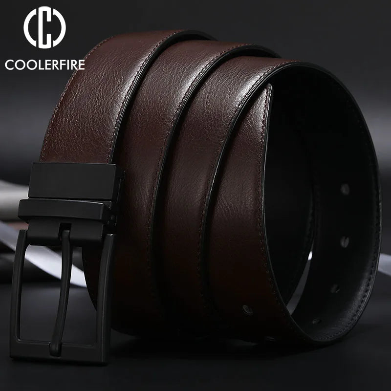 Mens Genuine Leather Belt Reversible Business Buckle