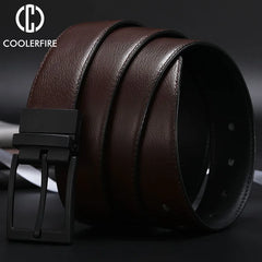 Mens Genuine Leather Belt Reversible Business Buckle