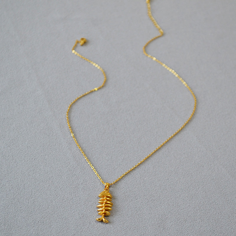 Special-interest Design Vintage Brass Gold Plated Fishbone Necklace