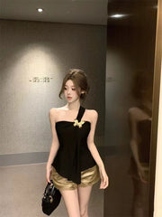 Women's Summer Slim-fit Pure Tube Top Vest Black Short