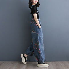 Denim Suspender Pants Ankle-tied Straight Denim Jumpsuit