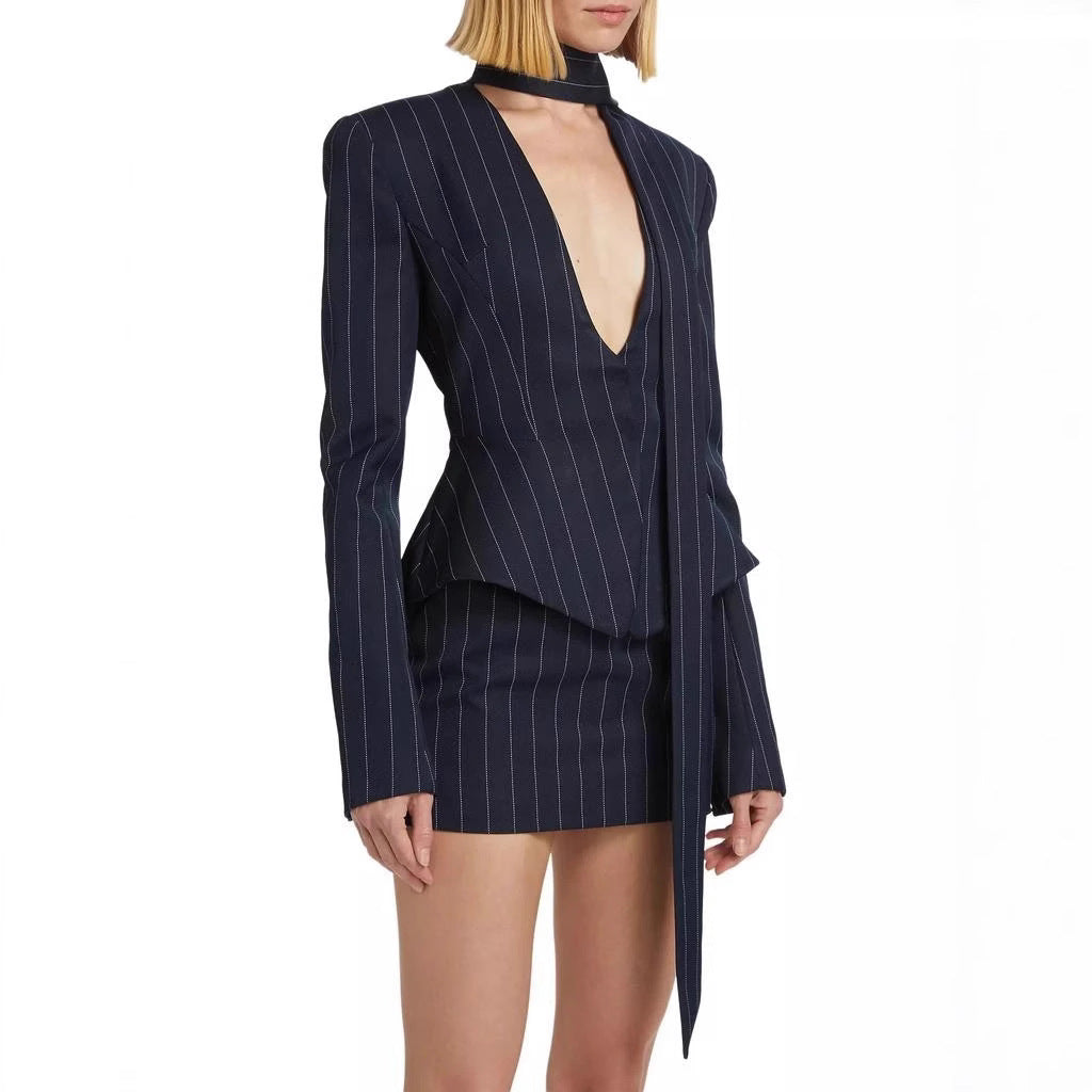 Slim Fit Waist V-neck Suit Jacket Skirt Suit