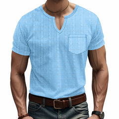 Men's Artificial Linen Bamboo Loose Casual Breathable V-neck Solid Color Short Sleeve