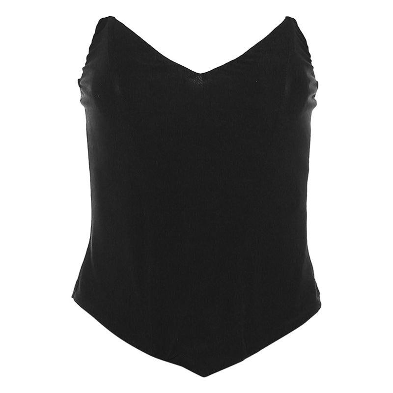 Off-shoulder Slim Fit Backless Pure Color All-matching Vest