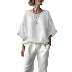 Women's Solid Color Casual Round Neck Loose Shirt